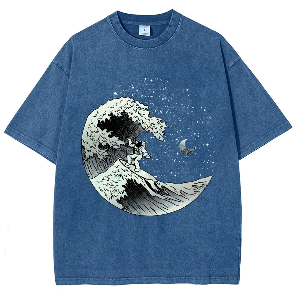 Astronaut Surfing Kanagawa Wave by Tobe Fonseca Vintage Distressed T-shirt
