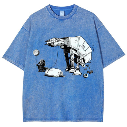 Picking Up Feces With A Huge Poop Bag Empire Robot Dog-Planet Battles Vintage Distressed T-shirt