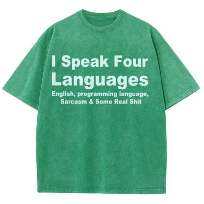 Speak Four Languages Vintage Distressed T-shirt