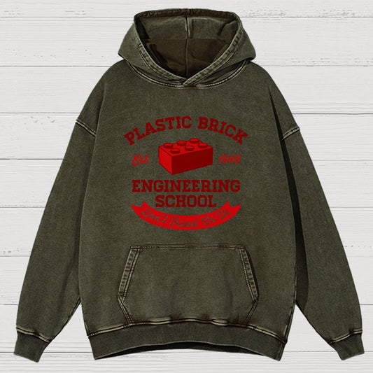 Plastic Brick Engineering School Vintage Distressed Hoodie