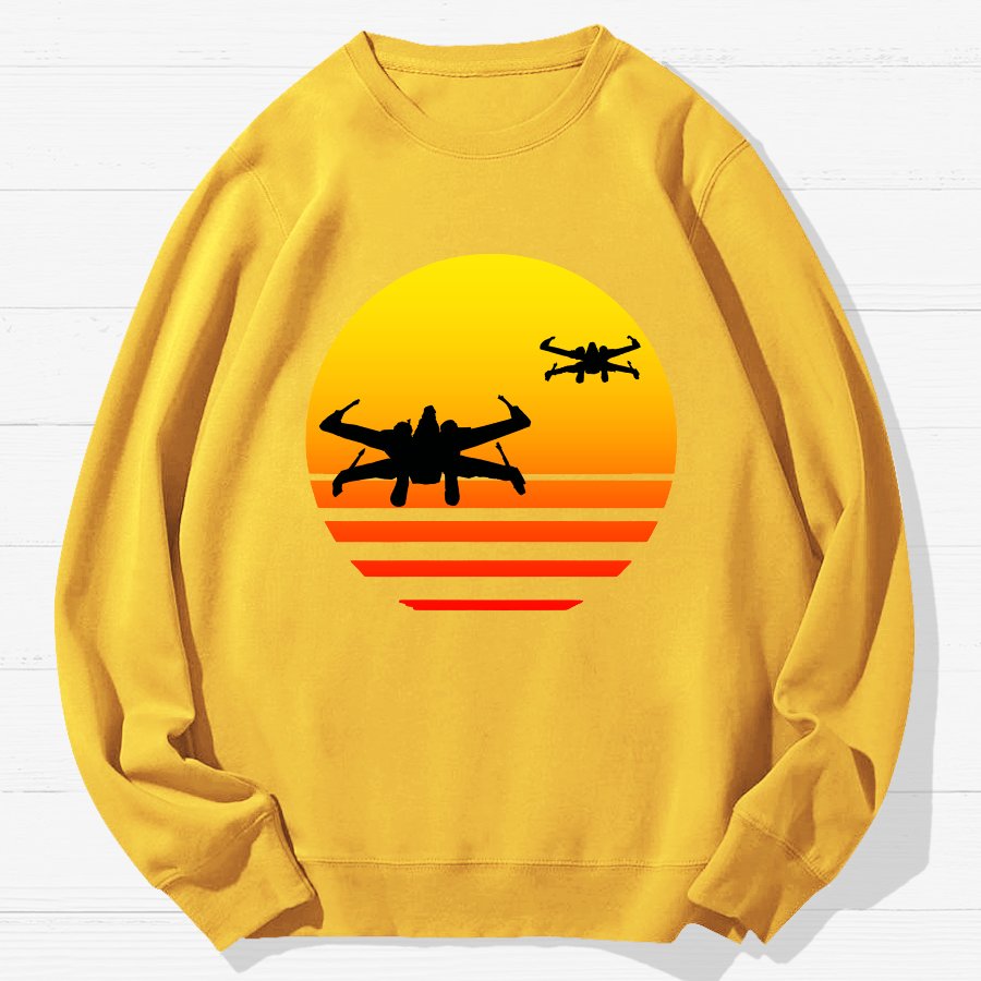 Sunset And Fighter Planes Geek Cotton Sweatshirt