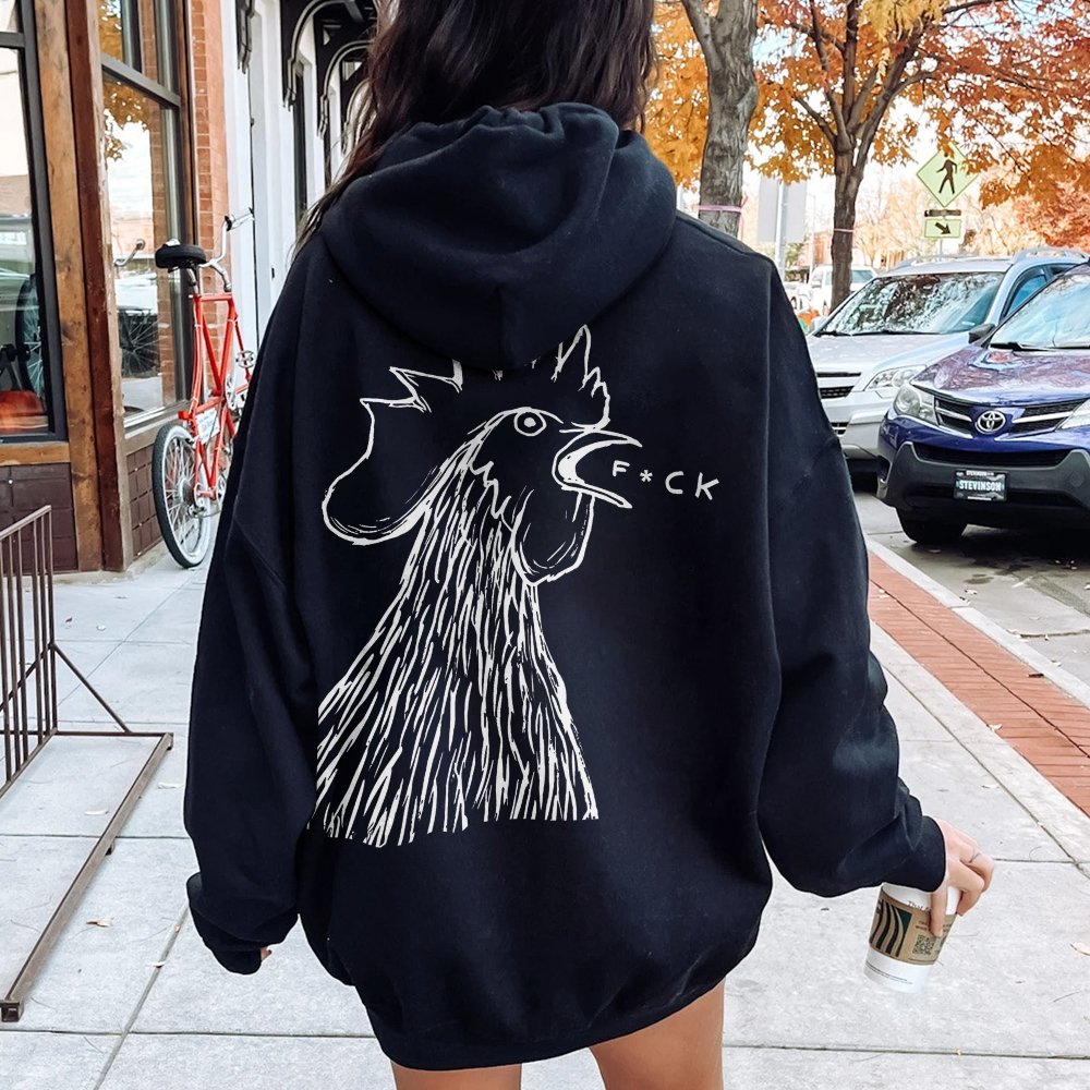 Funny Chicken  Printed Back Cotton Hoodie