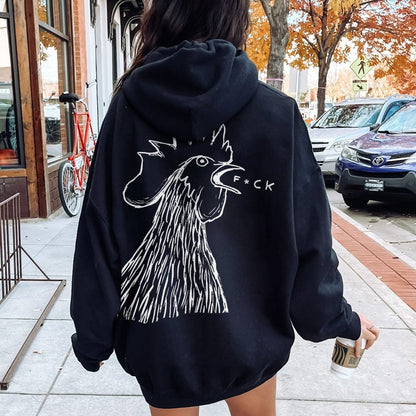 Funny Chicken  Printed Back Cotton Hoodie