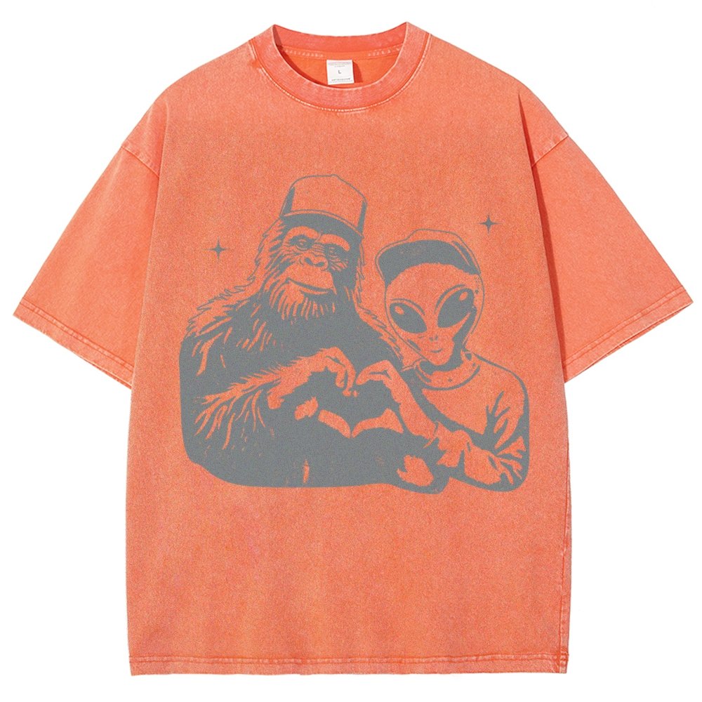 Bigfoot and Aliens Vintage Distressed T-shirt