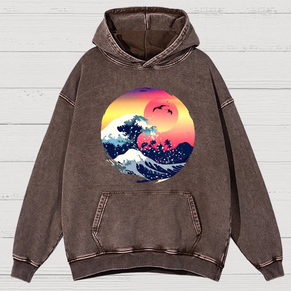 The Great Waves Vintage Distressed Hoodie