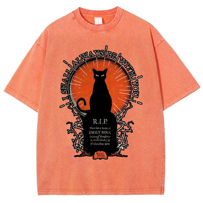 Halloween Cat Print Vintage Distressed T-shirt