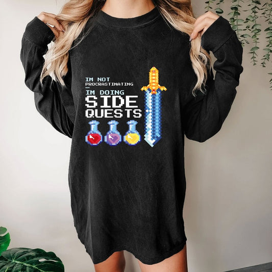 I'm Not Procrastinating I'm Doing Side Quests Washed Long Sleeve Tee