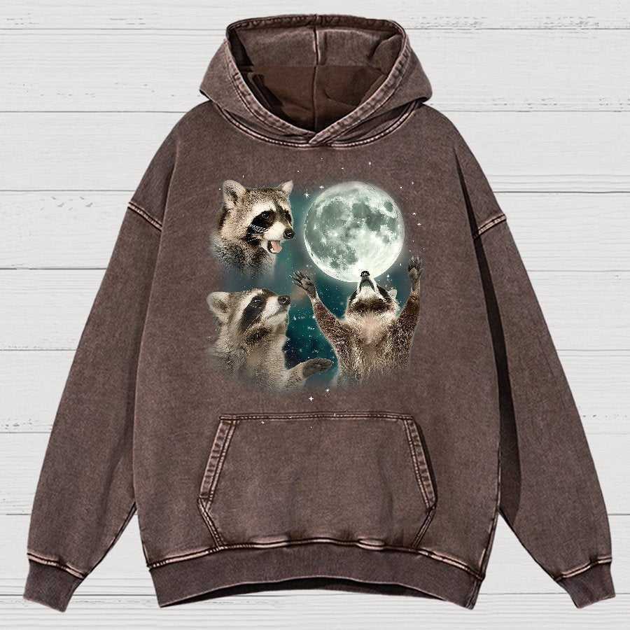 Three Raccoons Moon  Vintage Distressed Hoodie