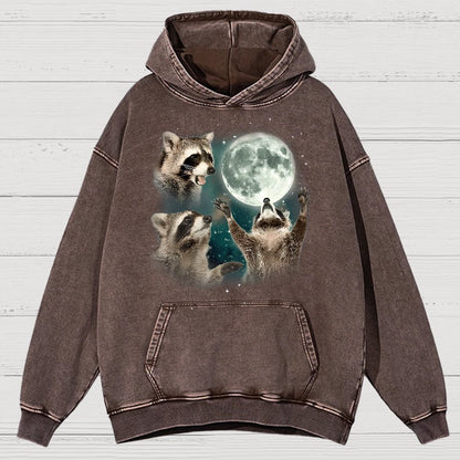 Three Raccoons Moon  Vintage Distressed Hoodie