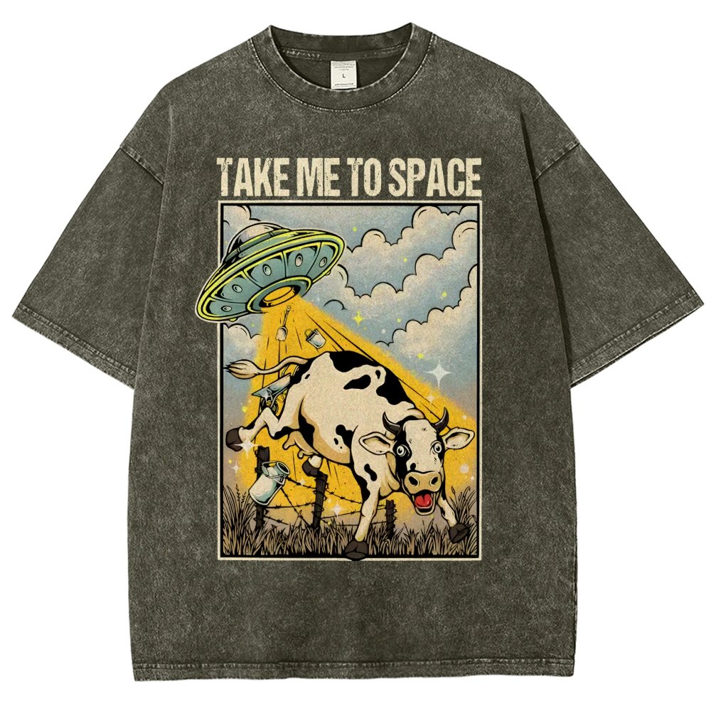 Take Me to Space - Alien Cow Abduction Vintage Distressed T-shirt