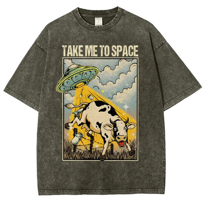 Take Me to Space - Alien Cow Abduction Vintage Distressed T-shirt