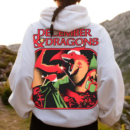 December & Dragons Printed Back Cotton Hoodie