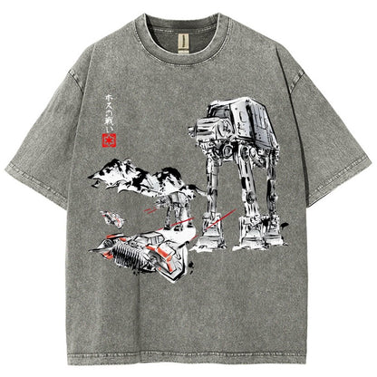Battle In The Snow Sumi-E Vintage Distressed T-shirt