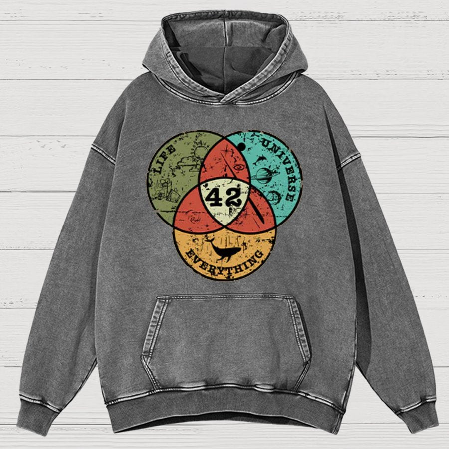 Life, the Universe & Everything Nerdy Graphic Cotton Vintage Distressed Hoodie