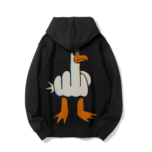 Rude Seagull Design Funny Printed Back Cotton Hoodie