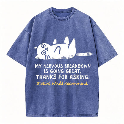 My Nervous Breakdown Is Going Great Thanks For Asking Funny Cat Vintage Washed Graphic Tee