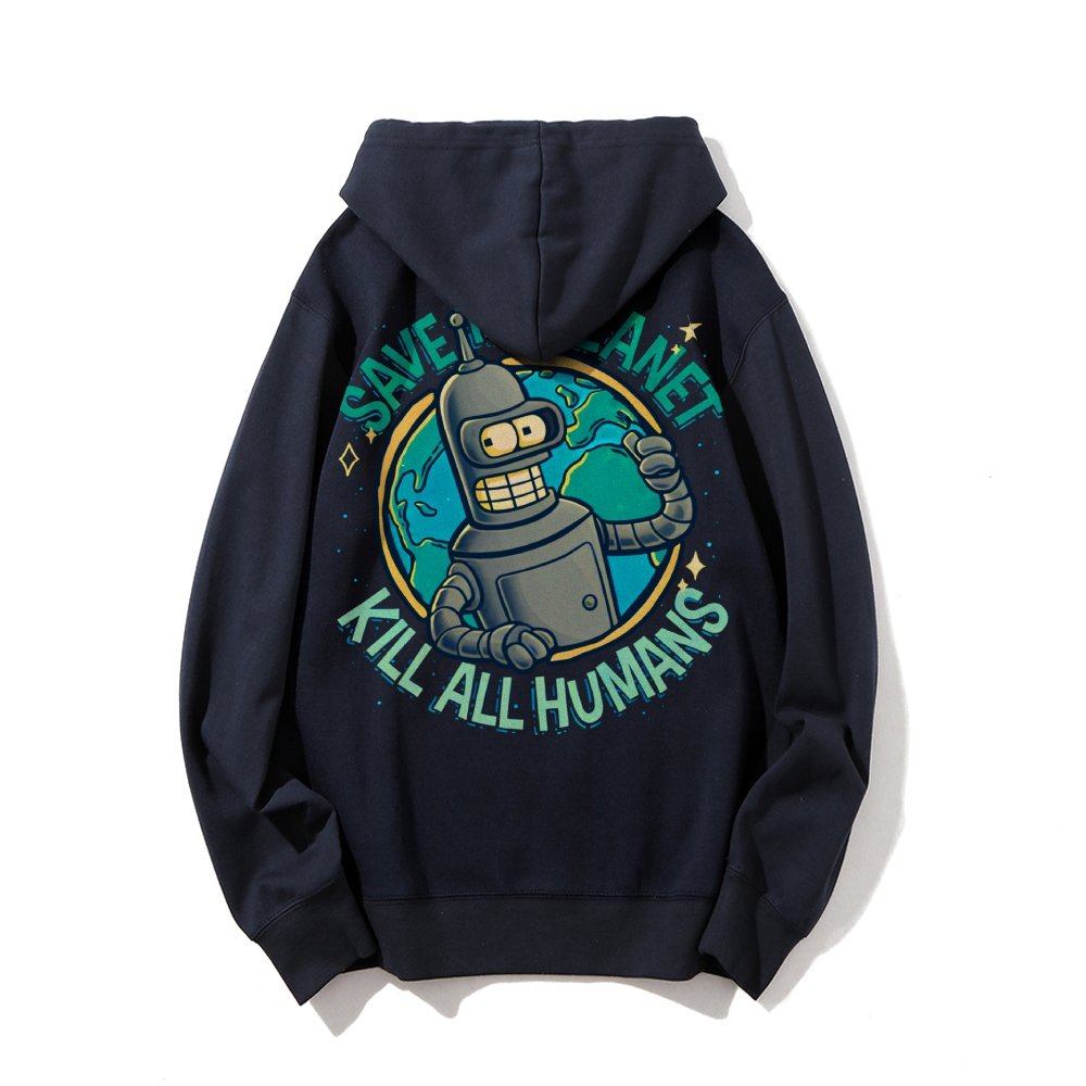 Save The Planet Kill All Humans Geek Printed Back Cotton Hoodie