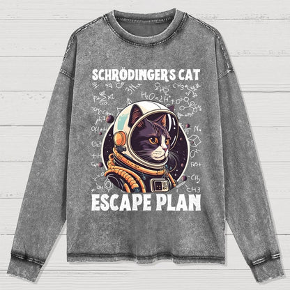 Funny Schrödinger's Cat Escape Plan Science Washed Long Sleeve Tee