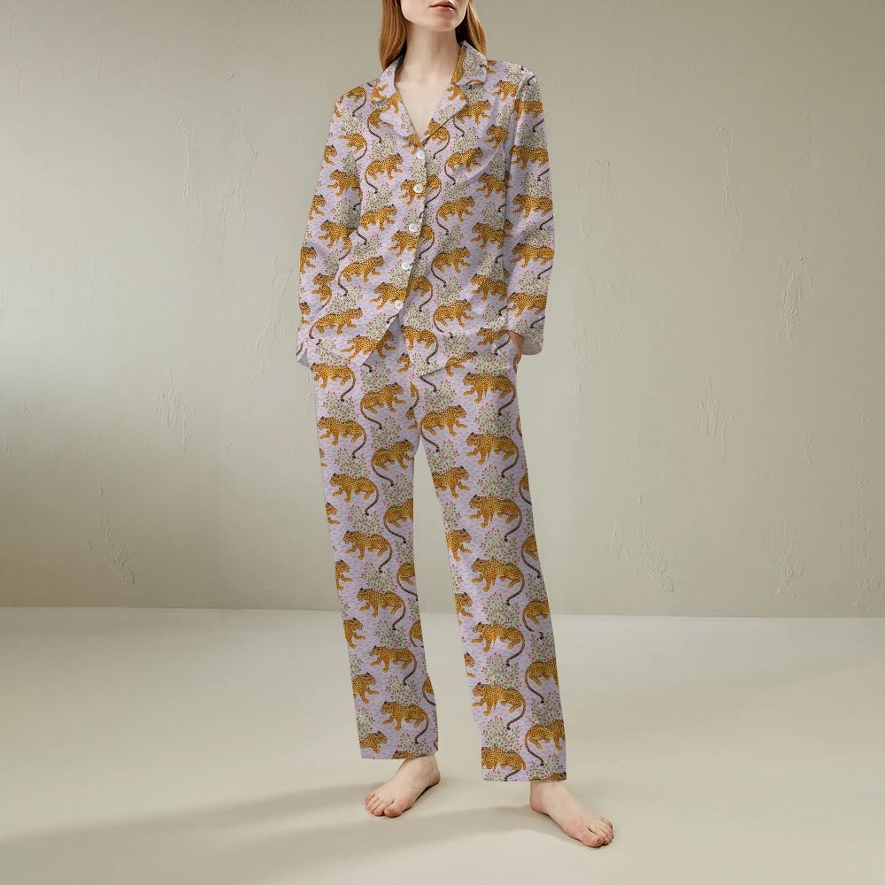 Leopard Art Print Geek Long Sleeve Pajama Set