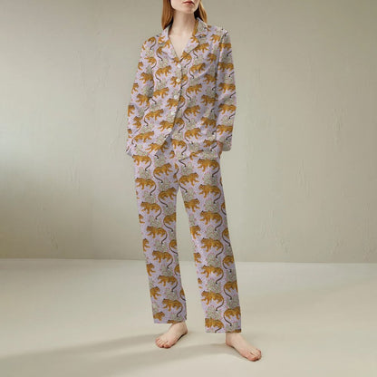 Leopard Art Print Geek Long Sleeve Pajama Set