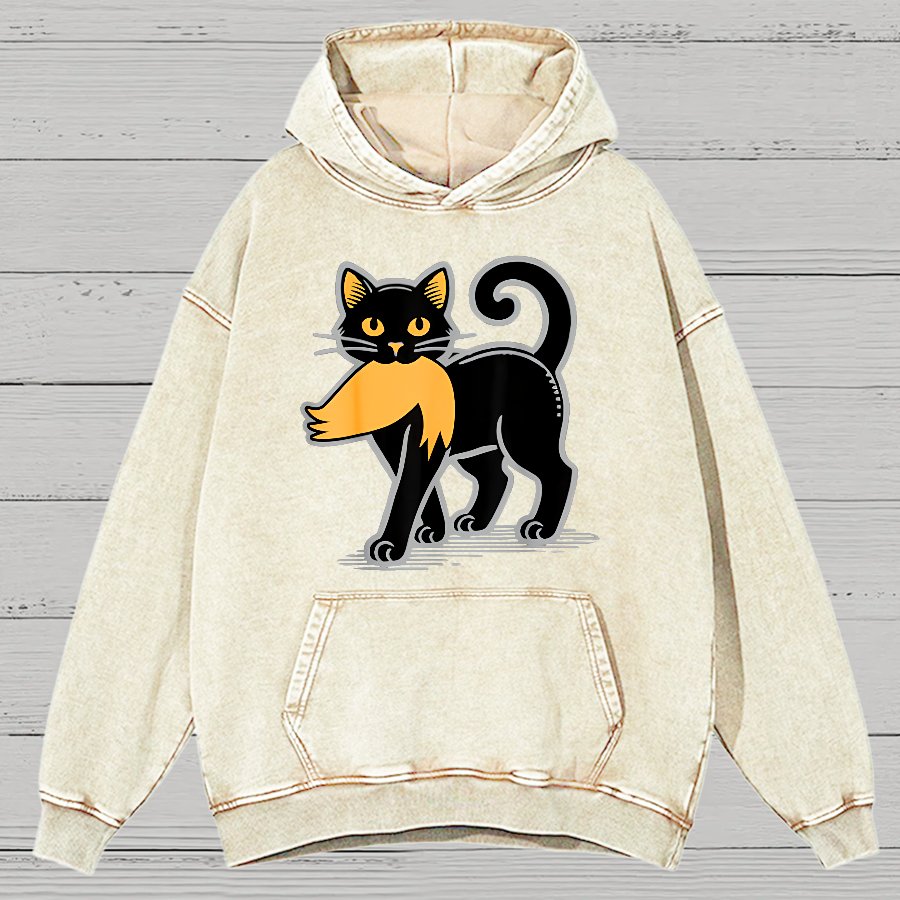 Black Cat Satire Vintage Distressed Hoodie