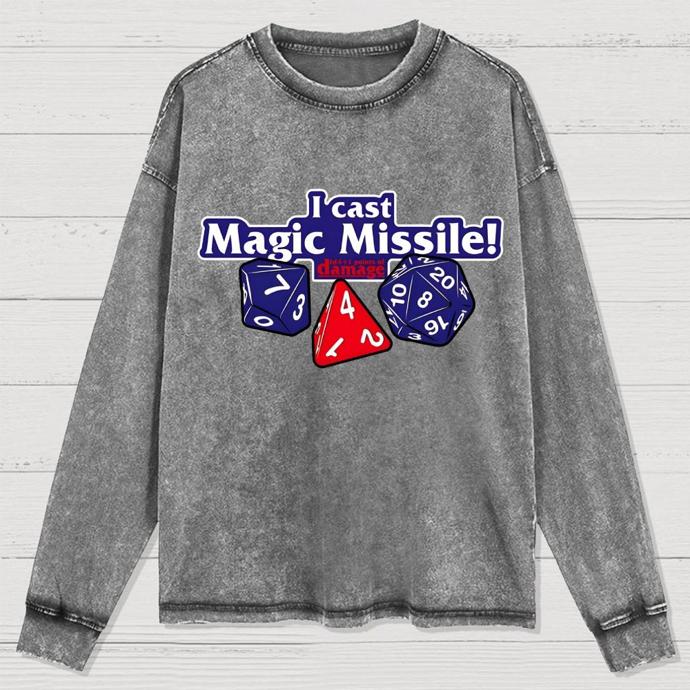 I Cast Magic Missile Washed Long Sleeve Tee