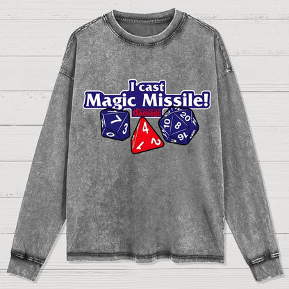 I Cast Magic Missile Washed Long Sleeve Tee