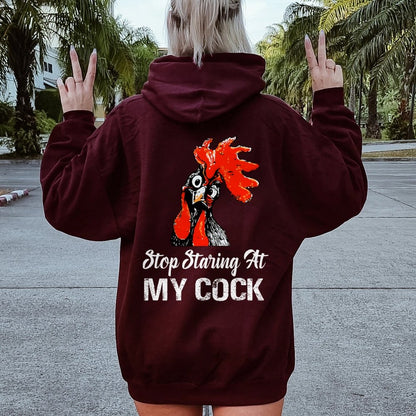 Stop Staring at My Cock Printed Back Unisex Cotton Hoodie