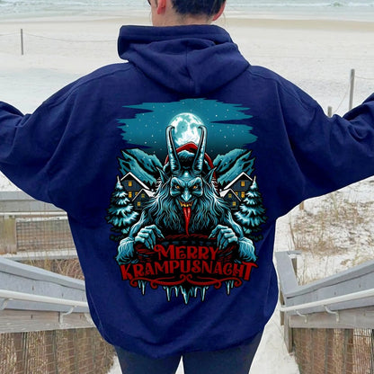Merry Krampusnacht Printed Back Unisex Cotton Hoodie