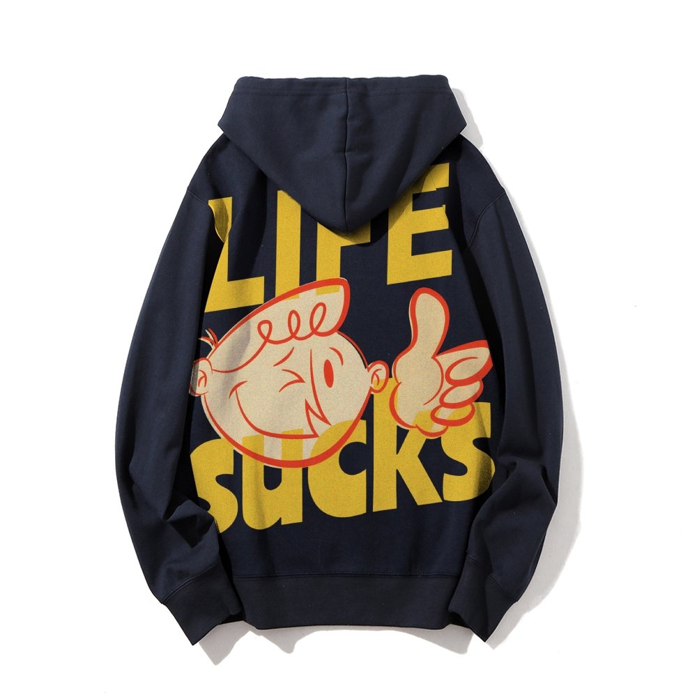 Life Sucks Printed Back Cotton Hoodie