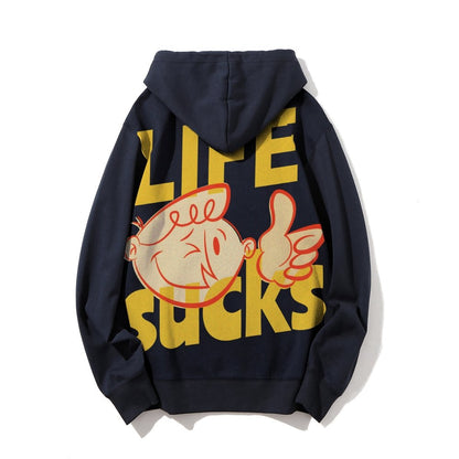 Life Sucks Printed Back Cotton Hoodie