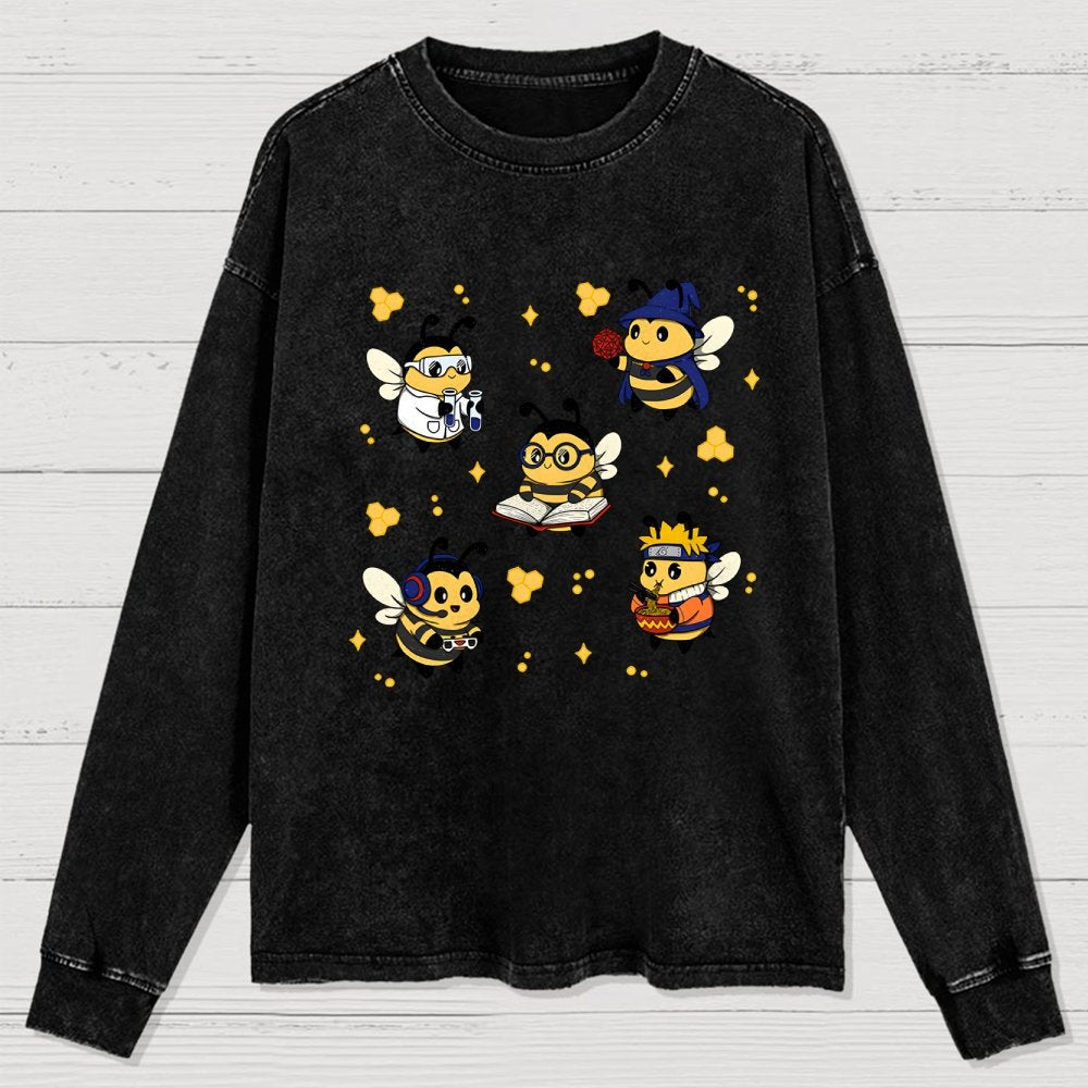 Nerdy Bees Squad Washed Long Sleeve Tee