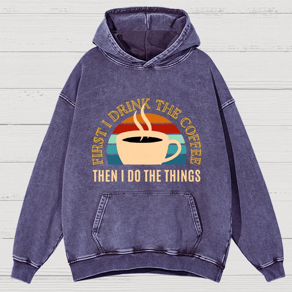 First The Coffee Vintage Distressed Hoodie