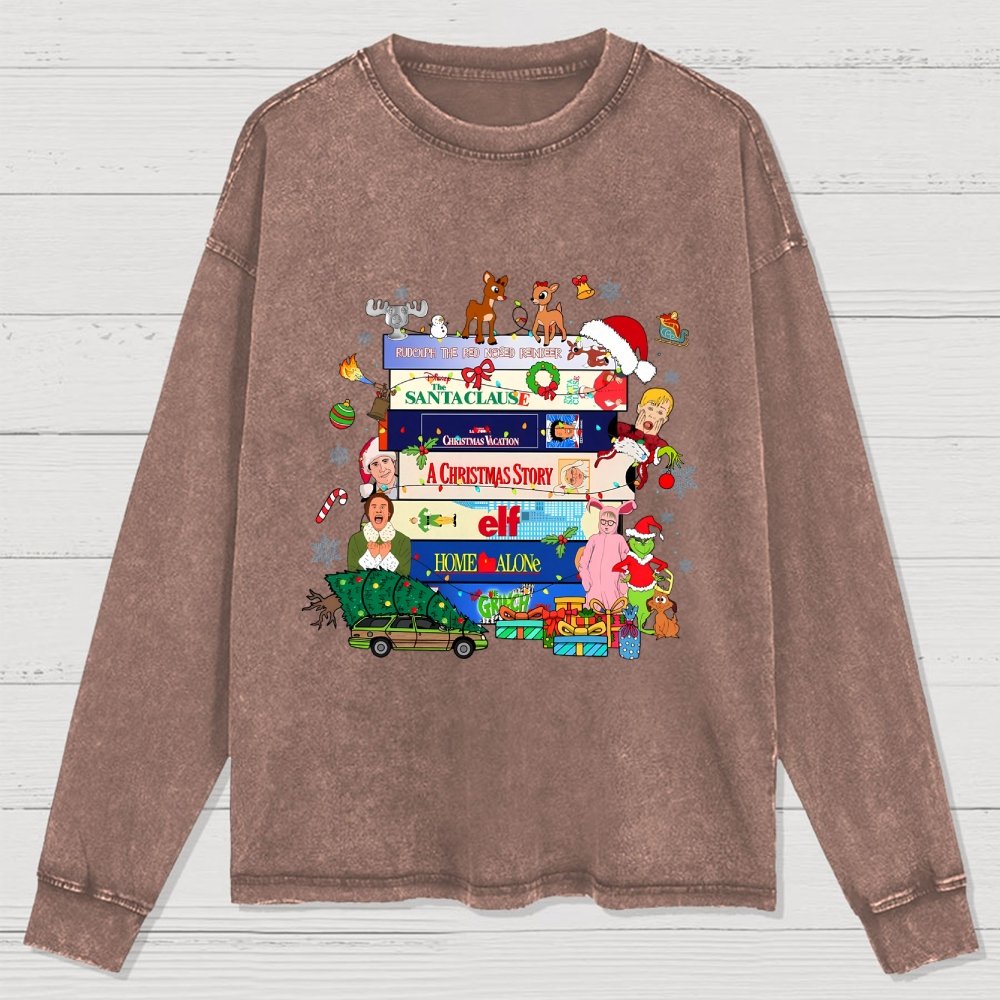 90s Style Christmas Washed Long Sleeve Tee
