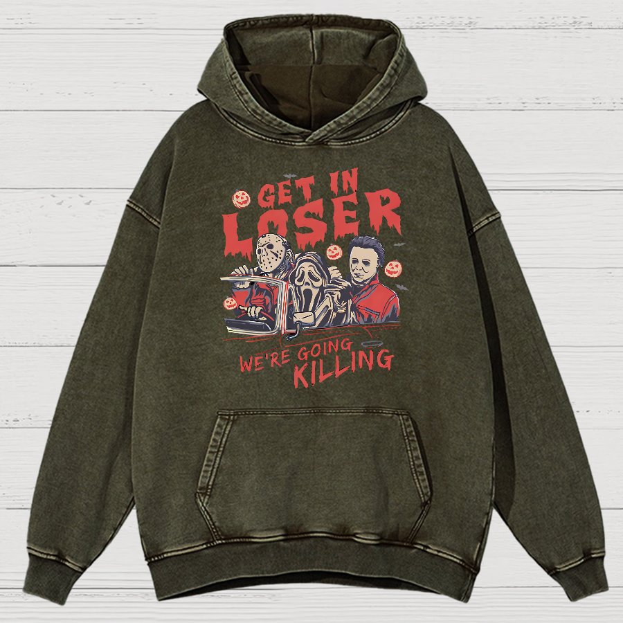 Get In Loser Halloween Vintage Distressed Hoodie