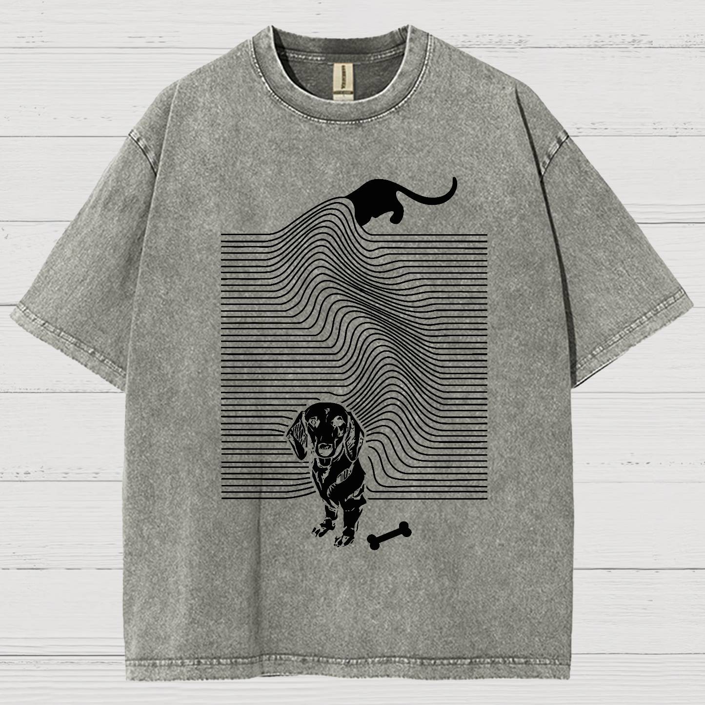 Funny Line Dog Vintage Distressed T-shirt