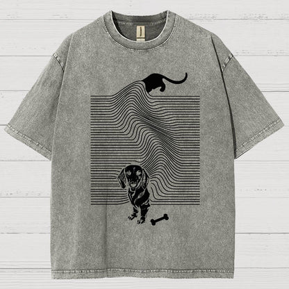 Funny Line Dog Vintage Distressed T-shirt