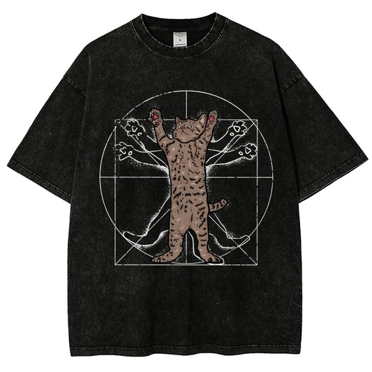 vitruvian cat Vintage Distressed T-shirt