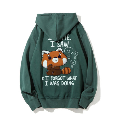 Forgetful Red Panda Printed Back Unisex Cotton Hoodie