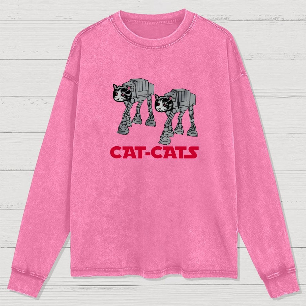 Walking Robot Cat  Washed Long Sleeve Tee