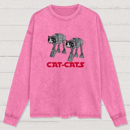 Walking Robot Cat  Washed Long Sleeve Tee