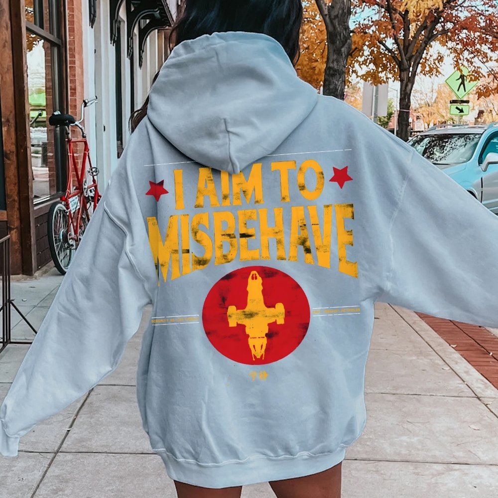 I Aim To Misbehave Geeky Printed Back Cotton Hoodie