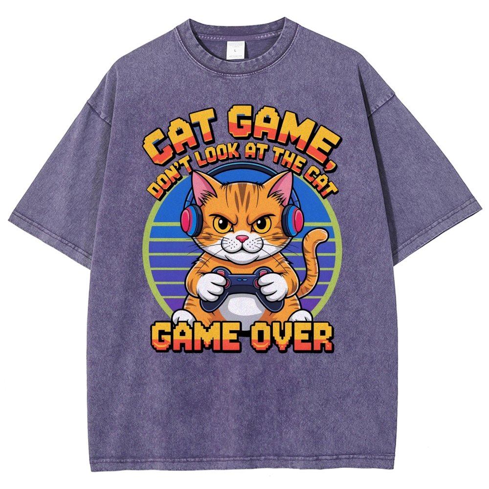 Funny Cat Game-Game Over Vintage Distressed T-shirt