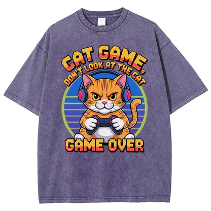 Funny Cat Game-Game Over Vintage Distressed T-shirt