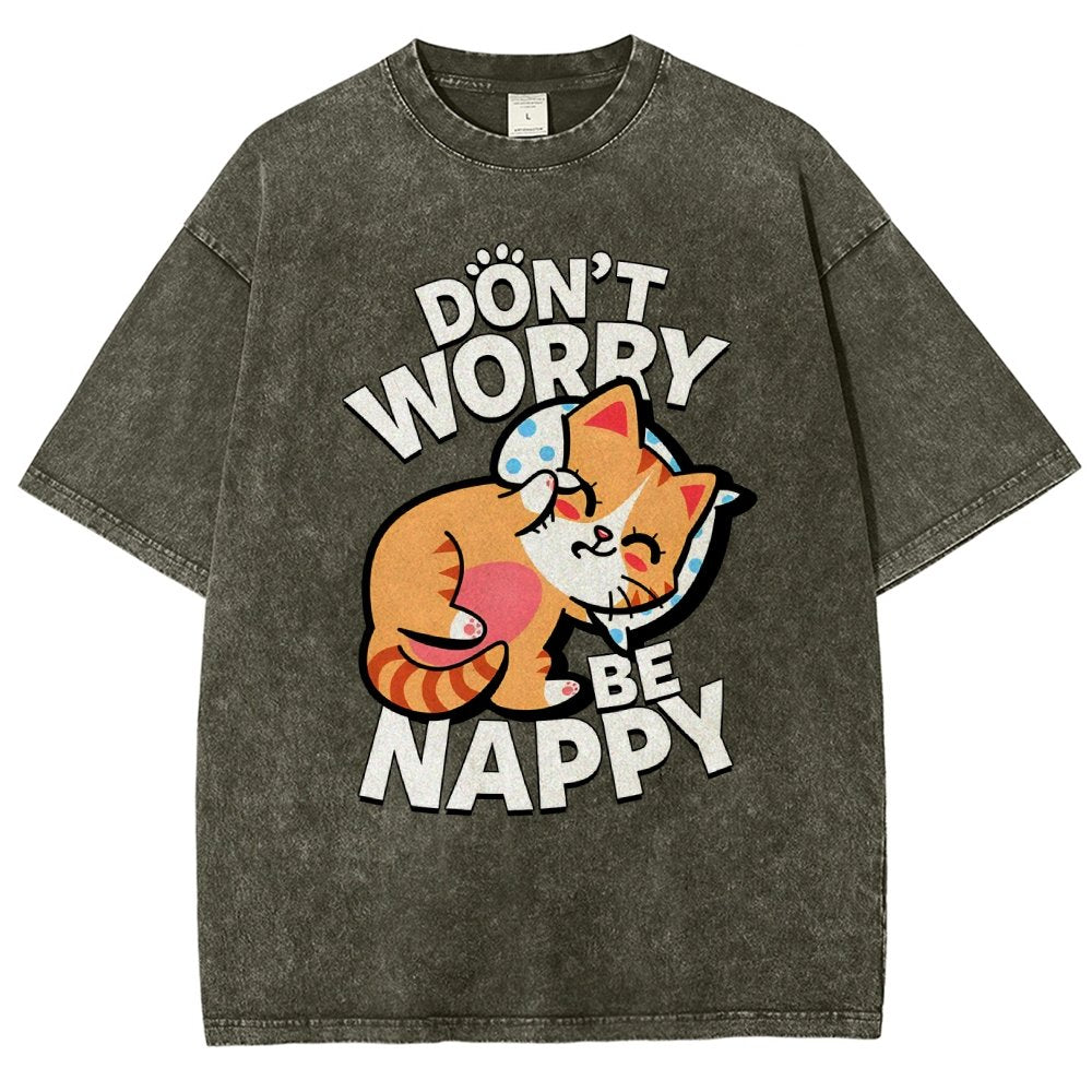 Cute Kawaii Pet Cat Don't Worry Vintage Distressed T-shirt