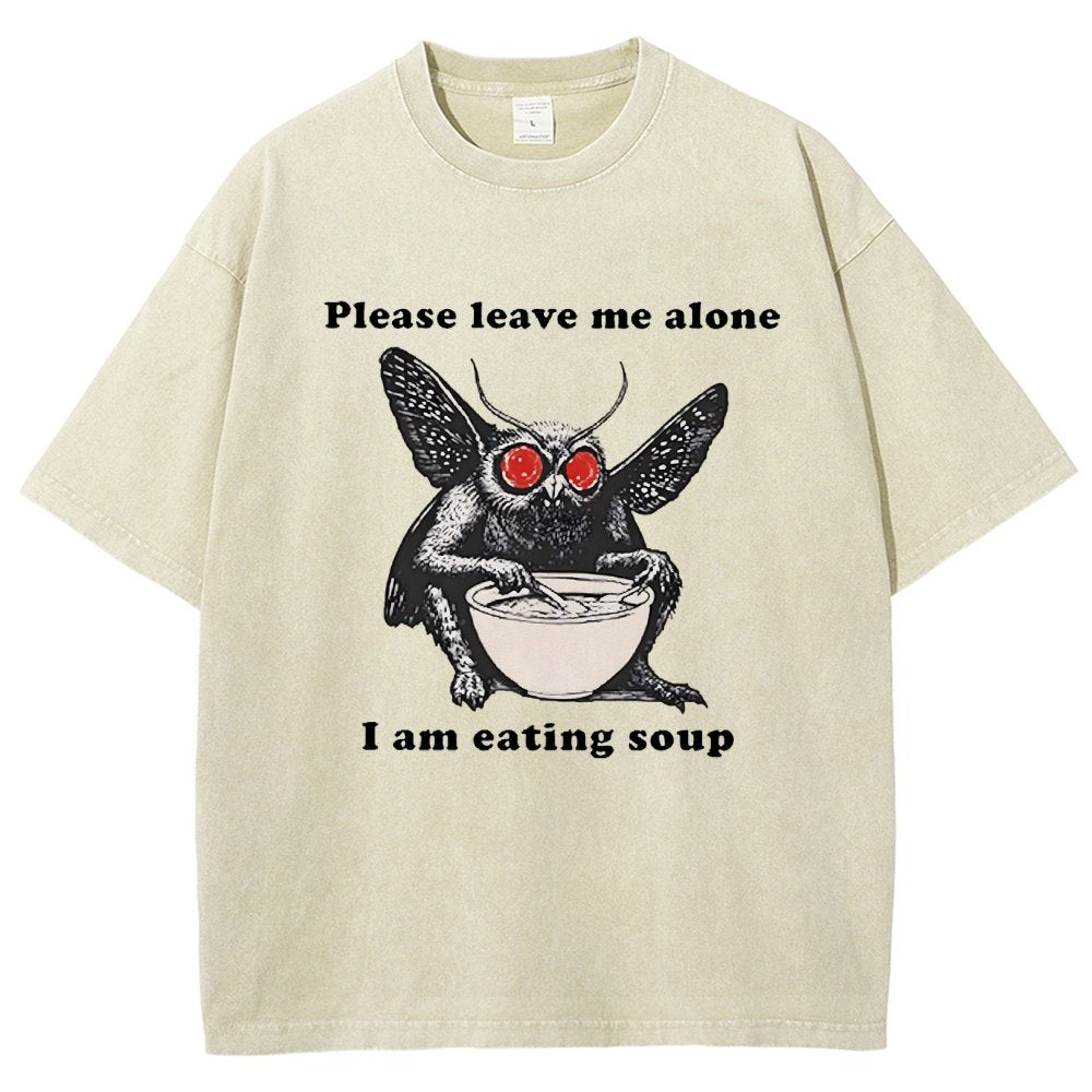 Mothman Eating Soup Please Leave Me Alone I Am Eating Soup Vintage Distressed T-shirt