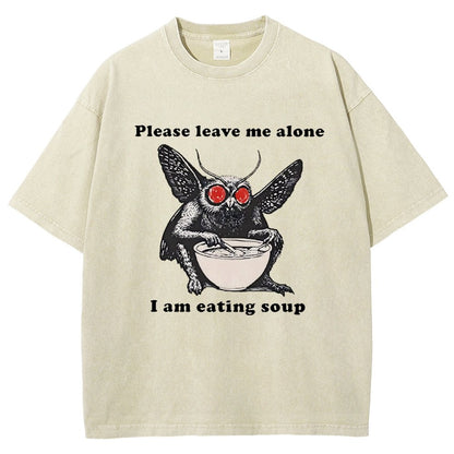 Mothman Eating Soup Please Leave Me Alone I Am Eating Soup Vintage Distressed T-shirt