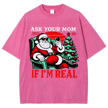 Ask Your Mom Funny Santa Vintage Distressed T-shirt