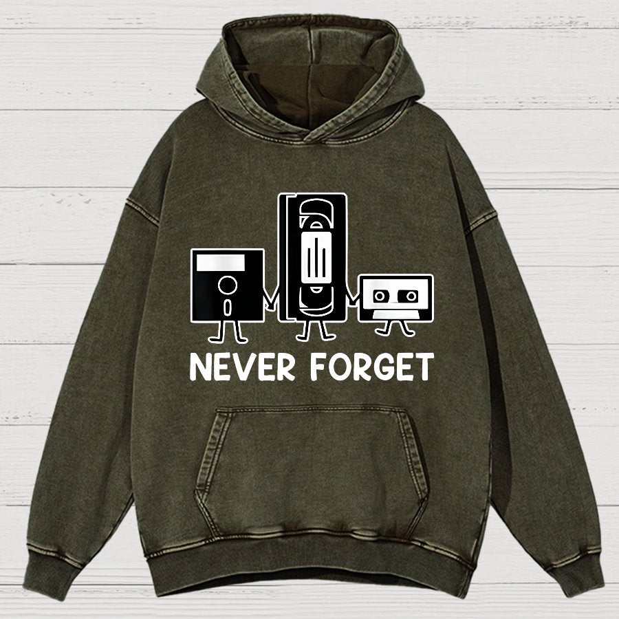 Never Forget Cassette Tape VHS Gamer Old School Funny Vintage Distressed Hoodie