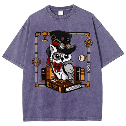 Steampunk Owl Vintage Distressed T-shirt